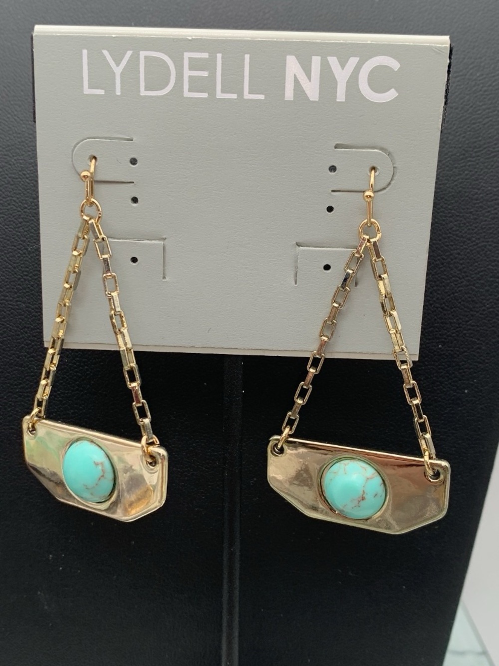 NWT Lydell NYC Gold-Tone Drop Earrings with Turquoise Howlite Cabochons